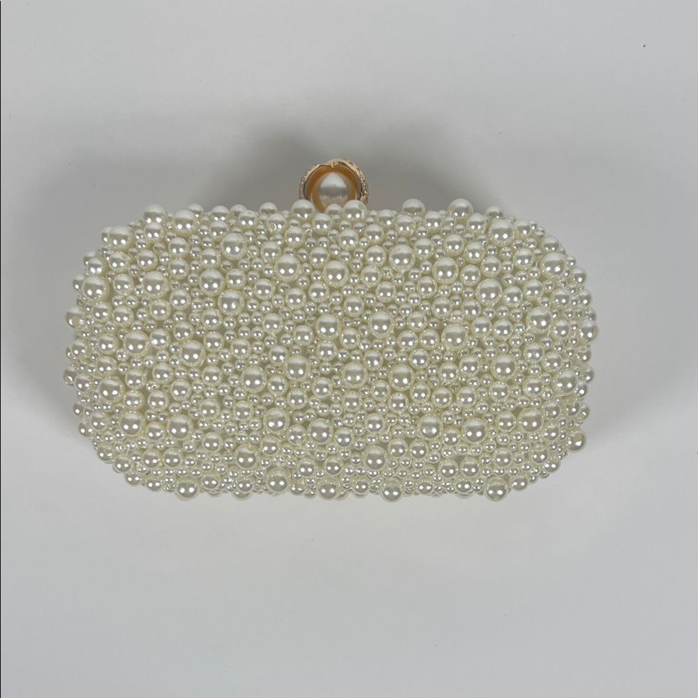 Verano Hill Chantal Pearl Clutch Bag – White Satin Evening Bag for Formal Events